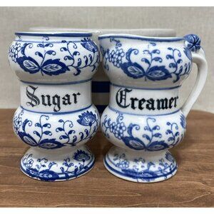 Vintage Blue Onion Japan Blue White Delft Style Creamer Pitcher Sugar No Lid